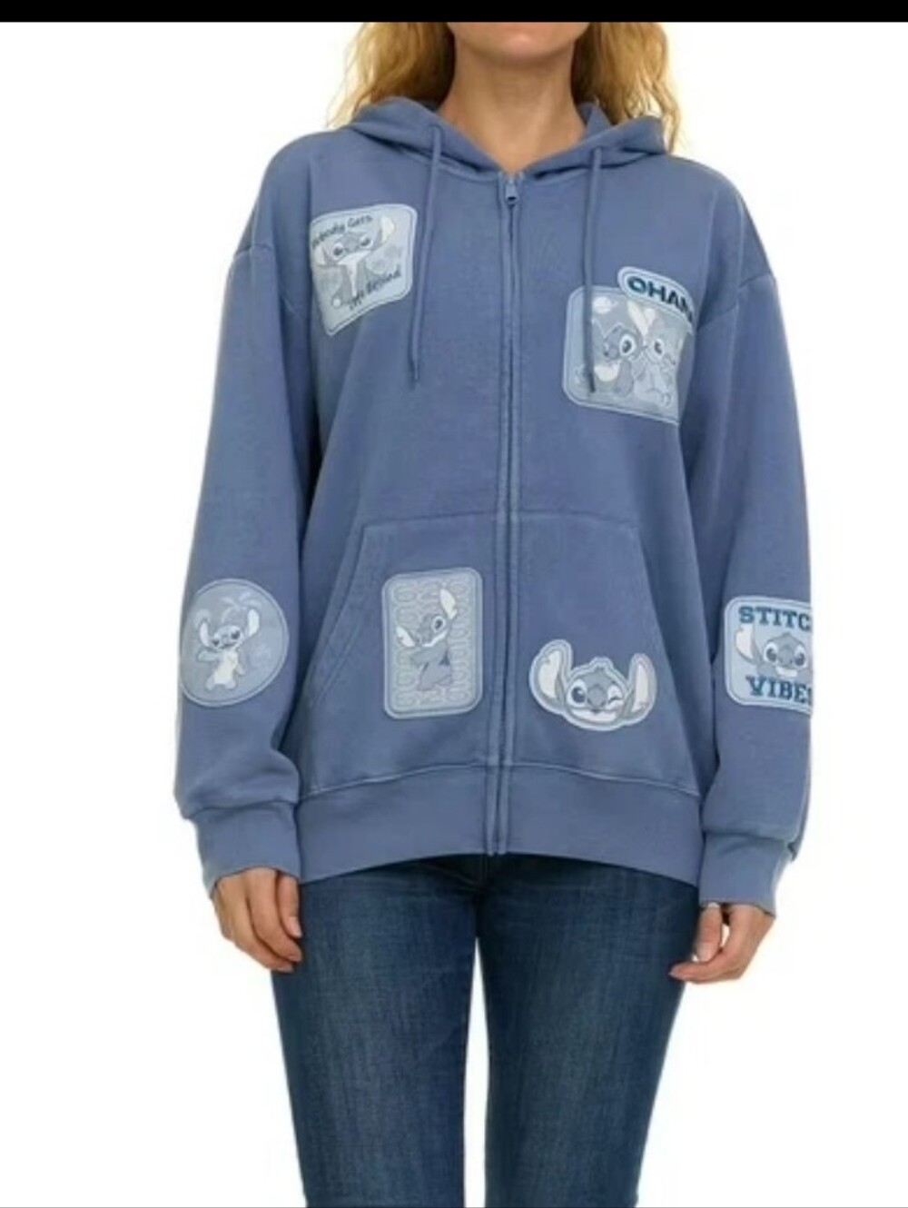 Disney Stitch Zip-Up Hoodie Blue Super Soft  Women's Size Medium